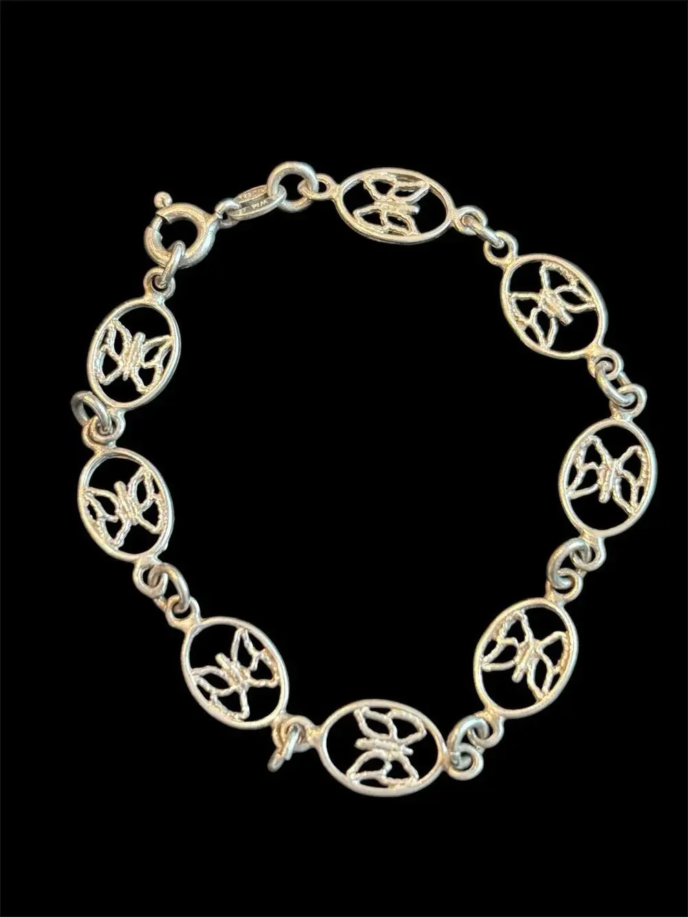 Vtg Sterling Silver 6.5” Butterfly Link Italian Bracelet 925